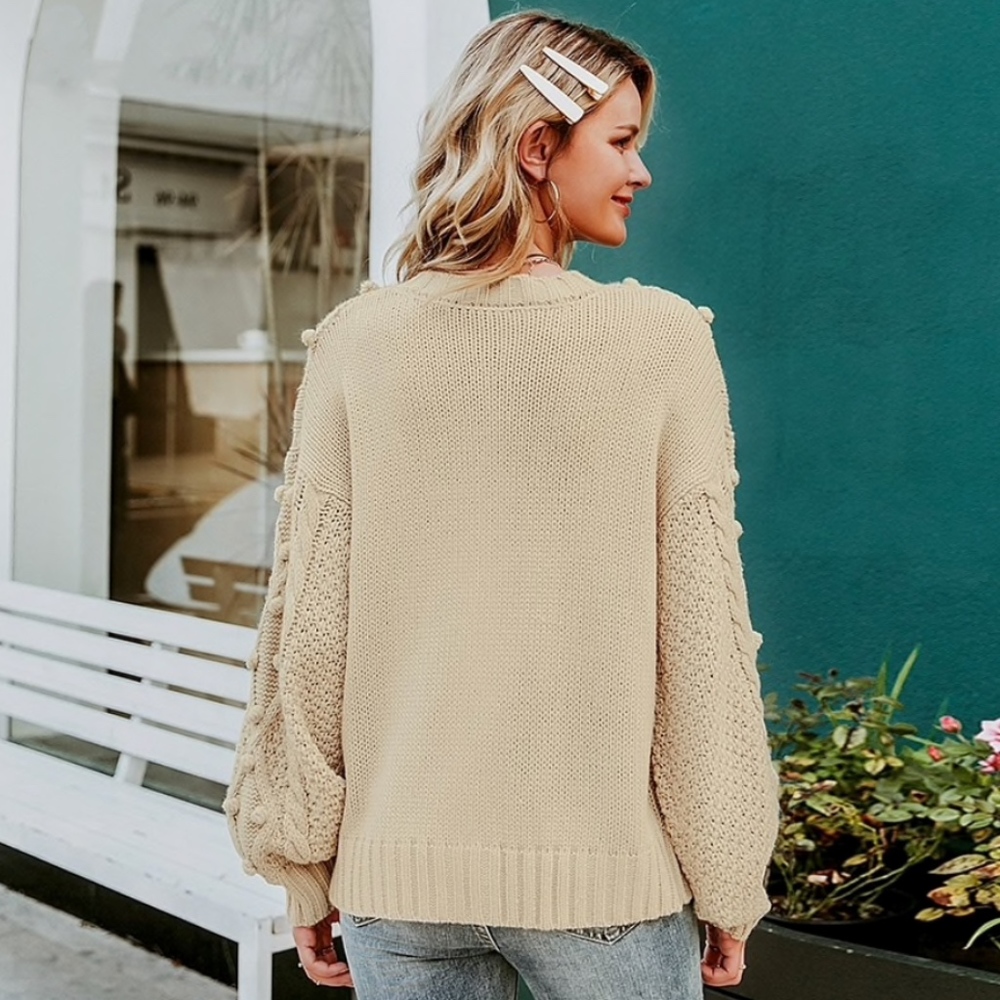 Zip Up Pom Pom Beige Cardigan - Picture 4 of 8